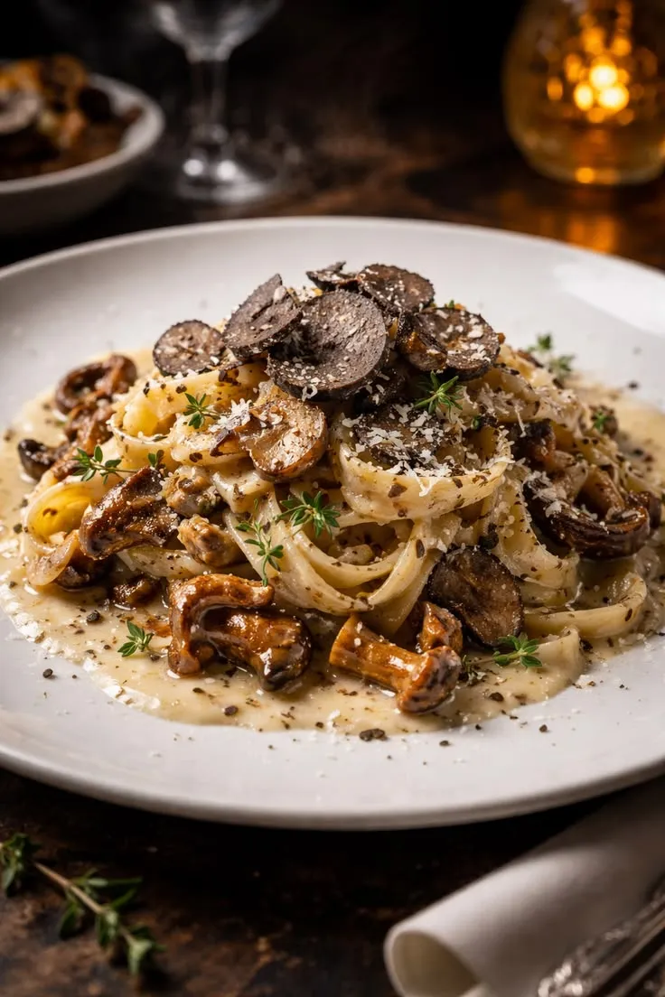 Elegant_Pasta_dinner_Tagliatelle_with_Wild_Mushroom_Ragu_and_Truffle_Oil