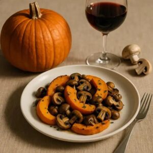 Elegant Fall Dinner Menu Featuring Pumpkin, Mushrooms and Red Wine