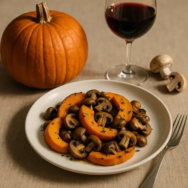Elegant Fall Dinner Menu Featuring Pumpkin, Mushrooms and Red Wine
