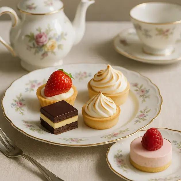 Mini Desserts Served on Vintage China for Elegant Tea Parties